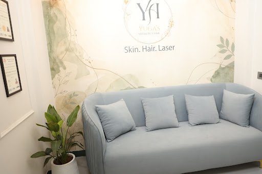 Reception and seating at Yuga's Aesthetic Clinic